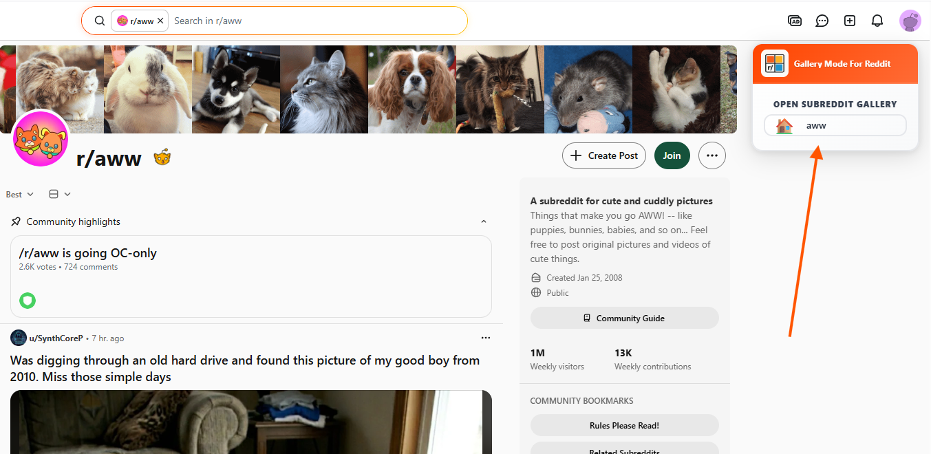 Open a Subreddit Media Gallery